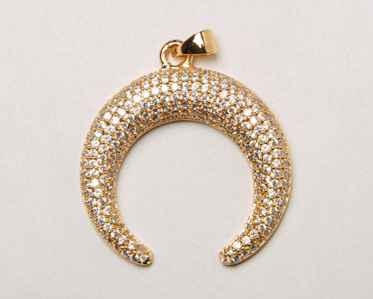 CZ Pave Pendant  Moon, Gold, Rhodium and Gunmetal Finish 27mm x 29mm, Choose Color- BMP30 - BeadPrism