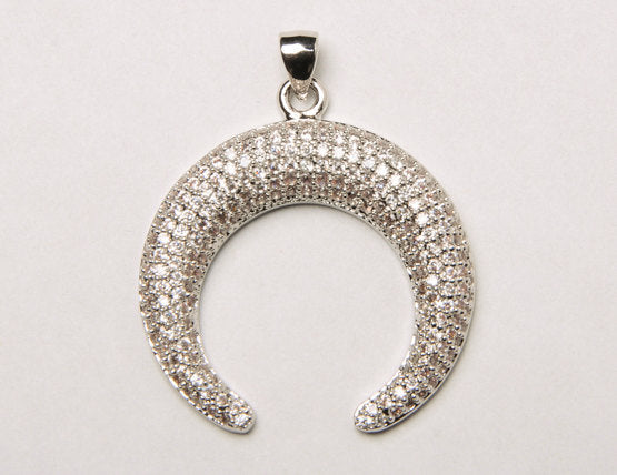 CZ Pave Pendant  Moon, Gold, Rhodium and Gunmetal Finish 27mm x 29mm, Choose Color- BMP30 - BeadPrism