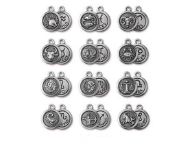 12 pc Set Zodiac Sign Charm Drops Antiqued Silver Plated Pewter TierraCast collection - P2491S-Set12 - BeadPrism