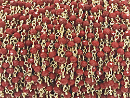 40% OFF 3 Feet 4mm Red Crystal Gold Brass Wire Wrapped Chain by Foot - Rosary Bead Chain -  CH252-3 - BeadPrism