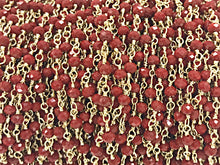 Load image into Gallery viewer, 10 Feet 4mm Red Crystal Gold Brass Wire Wrapped Chain by Foot, Rosary Bead Chain - CH252-10 - BeadPrism
