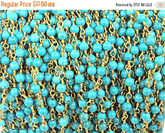 40% OFF 3 Ft 4mm Turquoise Howlite Rosary Chain by foot - Blue Rosary Chain Gold Ch173 - BeadPrism