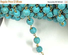 40% OFF 1 Ft  8mm Turquoise Howlite Rosary Chain by foot - Blue Rosary Chain Gold Ch131 - BeadPrism