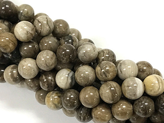 10 mm Silver Leaf Jasper Round Gemstone, 38 Beads Strand, 16 Inch Strand, Neutral tones - SJAS128 - BeadPrism