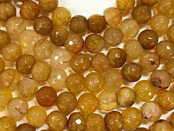 10 mm Honey Mustard Agate Faceted Round Beads, 16" strand, 38 Beads - SAGT357 - BeadPrism