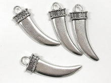 Load image into Gallery viewer, 10 Pc Tusk Charm Silver, 42mm x 13mm, 1.5+", Pewter Horn tusk Charm Antique Silver Finish - PP179 - BeadPrism
