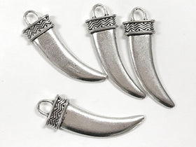 10 Pc Tusk Charm Silver, 42mm x 13mm, 1.5+", Pewter Horn tusk Charm Antique Silver Finish - PP179 - BeadPrism