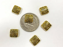 Load image into Gallery viewer, 30 Pc Square Scroll Swirl Bead 10mm Antique Gold Finish, 10mm square gold flat beads, -PBF359 - BeadPrism