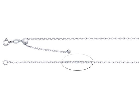 Sterling Silver 22" Adjustable Diamond Cut Cable Chain Necklace 040 Push slider Chains - A22schccd40 - BeadPrism