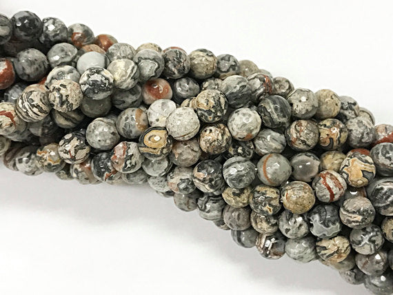 8mm Agate Faceted Round, 15 inch 48 Beads, Grey and Jungle Safari tones gemstone Beads - SAGTXXA - BeadPrism