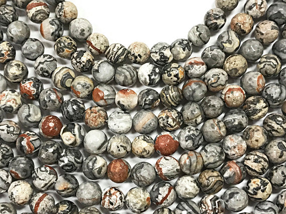 8mm Agate Faceted Round, 15 inch 48 Beads, Grey and Jungle Safari tones gemstone Beads - SAGTXXA - BeadPrism