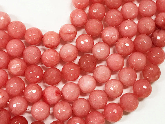 10mm Jade Salmon Coral Pink Color Gemstone Faceted Round Bead Full 14.5 Inch Strand 38 Bead - SJA153 - BeadPrism
