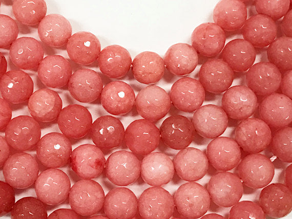 10mm Jade Salmon Coral Pink Color Gemstone Faceted Round Bead Full 14.5 Inch Strand 38 Bead - SJA153 - BeadPrism