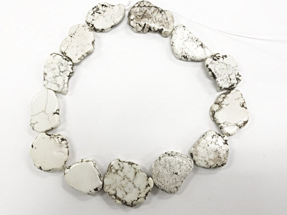White Howlite Slabs strand 16 Inch, 13 pcs 35mm Ivory cream Gemstone Beads, Boho supplies - SMAG133 - BeadPrism