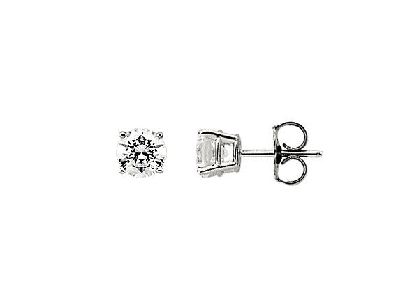 6mm 4 Prong Set Round CZ Solitaire Stud Earring Sterling Silver Rhodium AAA Cubic zirconia - SF306Rh - BeadPrism