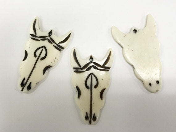Cattle Skull Head, Longhorn Bone Pendant, Hand Carved Bone Longhorn Cattle pendants 2"-B151 - BeadPrism
