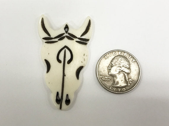 Cattle Skull Head, Longhorn Bone Pendant, Hand Carved Bone Longhorn Cattle pendants 2"-B151 - BeadPrism
