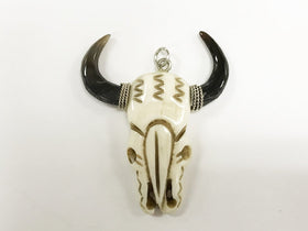 Cattle Skull Head, Longhorn Bone Pendant, Hand Carved longhorn cattle pendants 2.25" - B149 - BeadPrism