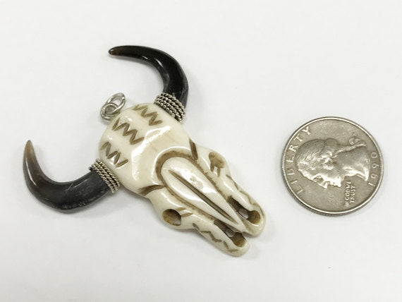 Cattle Skull Head, Longhorn Bone Pendant, Hand Carved longhorn cattle pendants 2.25" - B149 - BeadPrism
