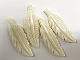 2 Pc White Carved Bone Feather Pendants or Earrings, 2.5 Inch, Tribal, Native American - B150-2 - BeadPrism