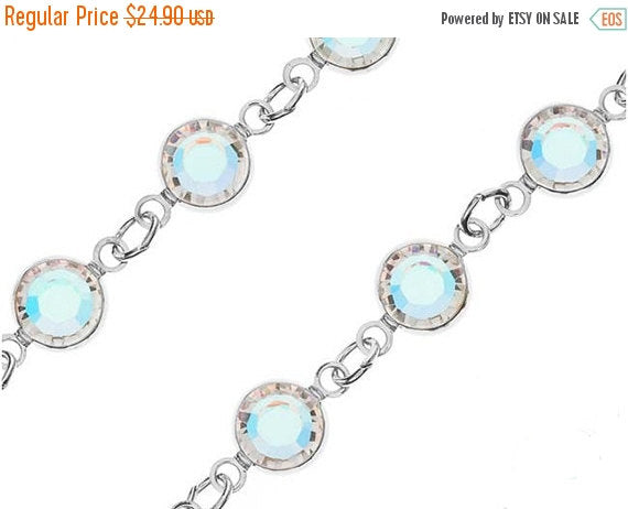 Swarovski Channel Crystal AB Chain By Foot Silver Plated 6.32mm Anti Tarnish Crystal SS29 - 29S-CLab - BeadPrism