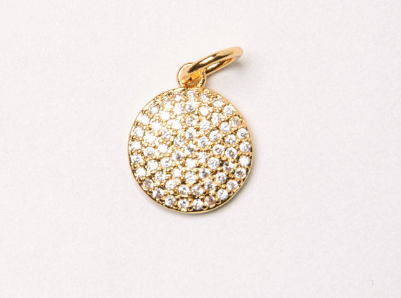 15mm Disc CZ Micro Pave Pendant, Gold, Rhodium, Gunmetal finish, AAA quality, Choose Color - BMP16 - BeadPrism