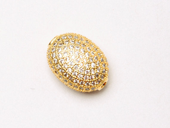 15mm CZ Pave Oval Beads, Gold, Rhodium, Rose Gold, Black Finish Horizontal Hole Choose Color - BMP20 - BeadPrism