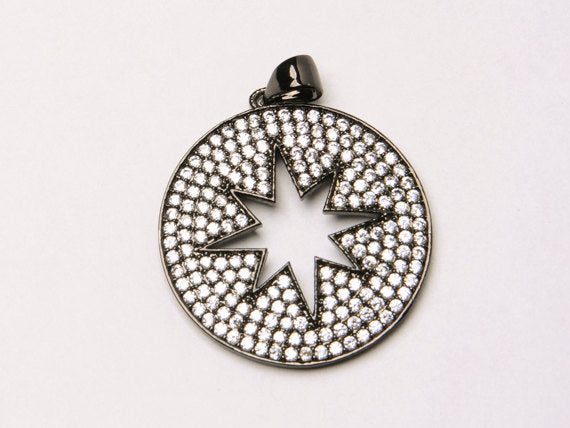 25mm Cut Out Star Disc CZ Pave Pendant, Gold, Rose Gold, Rhodium, Gunmetal, Choose Color - BMP21 - BeadPrism