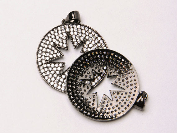 18mm Cut Out Star Disc CZ Pave Pendant, Gold, Rose Gold, Rhodium, Gunmetal, Choose Color - BMP22 - BeadPrism