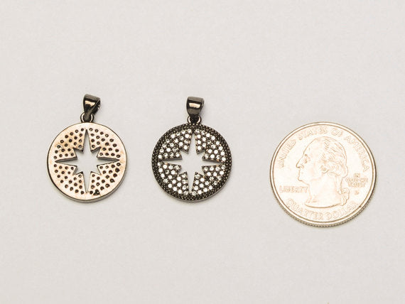 18mm Cut Out Star Disc CZ Pave Pendant, Gold, Rose Gold, Rhodium, Gunmetal, Choose Color - BMP22 - BeadPrism