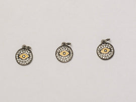 16mm Evil Eye Disc CZ Pave Pendant, Gold, Gunmetal finish AAA quality evil eye pave pendants - BMP24 - BeadPrism