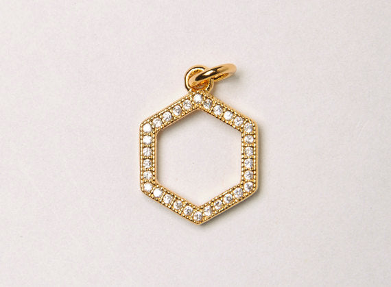 12mm Hexagon CZ Pave Pendant, Gold, Rose Gold, Rhodium, Gunmetal, AAA quality Choose Color - BMP28 - BeadPrism