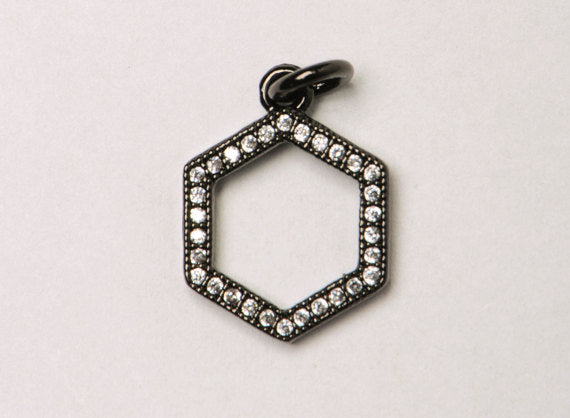 12mm Hexagon CZ Pave Pendant, Gold, Rose Gold, Rhodium, Gunmetal, AAA quality Choose Color - BMP28 - BeadPrism