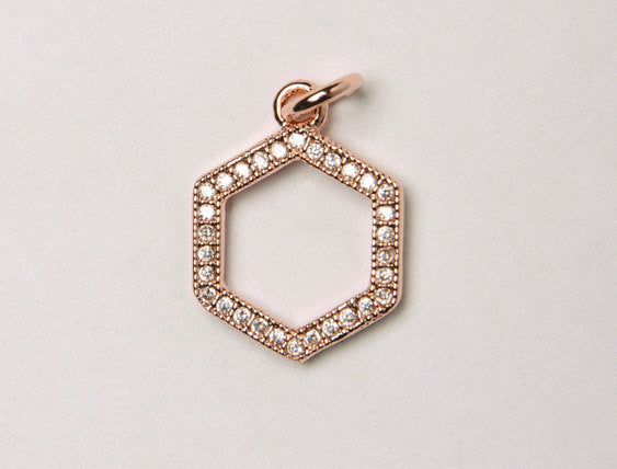 12mm Hexagon CZ Pave Pendant, Gold, Rose Gold, Rhodium, Gunmetal, AAA quality Choose Color - BMP28 - BeadPrism