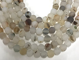 8mm Nirvana Druzy Matte Round Gemstones Full Strand 47 Beads Cream Ivory Khakhi White Grey - SAGT353 - BeadPrism