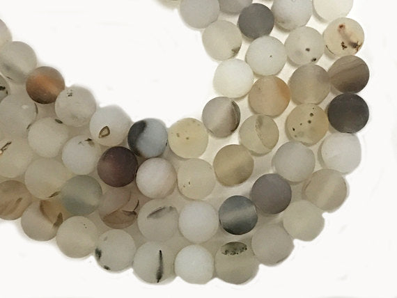 8mm Nirvana Druzy Matte Round Gemstones Full Strand 47 Beads Cream Ivory Khakhi White Grey - SAGT353 - BeadPrism