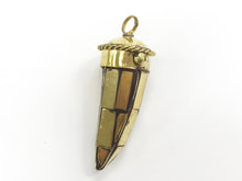 Load image into Gallery viewer, Tibetan Horn Pendant, Gold Mosiac Inlay, fGold inlay horn pendant - 131004 - BeadPrism