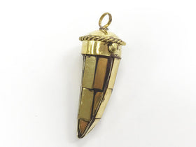 Tibetan Horn Pendant, Gold Mosiac Inlay, fGold inlay horn pendant - 131004 - BeadPrism