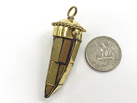 Tibetan Horn Pendant, Gold Mosiac Inlay, fGold inlay horn pendant - 131004 - BeadPrism