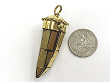 Load image into Gallery viewer, Tibetan Horn Pendant, Gold Mosiac Inlay, fGold inlay horn pendant - 131004 - BeadPrism