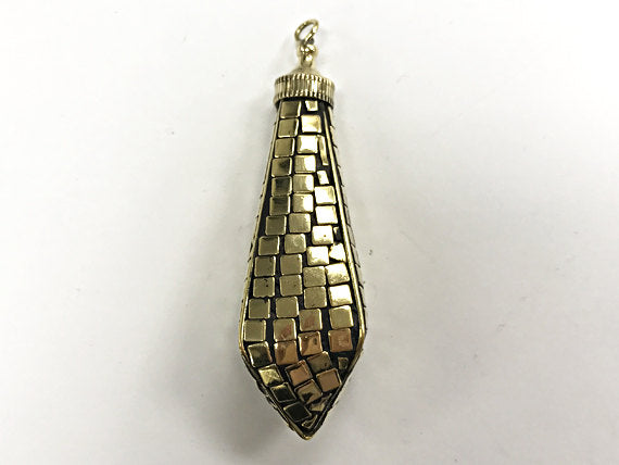 Tibetan Horn Tusk  Pendant, Gold Inlay, Brass Inlay, Amulet pendant. - AP437 - BeadPrism