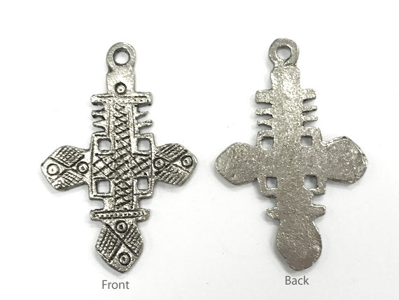 Silver Ethiopian Cross Pendant 2.2 Inch , Tribal Cross, Ethnic Brass cross Pendant- HP114AS - BeadPrism