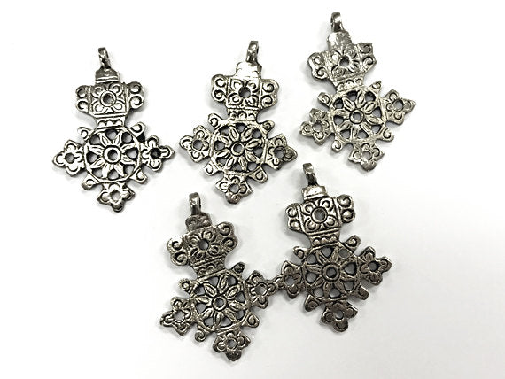 Silver Ethiopian Cross Pendant african cross, Tribal crosses 1 Pc - HP115S - BeadPrism