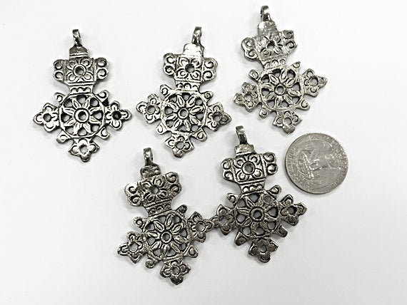 Silver Ethiopian Cross Pendant african cross, Tribal crosses 1 Pc - HP115S - BeadPrism