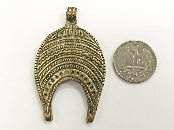 Ethnic Brass Pendant Antique Vintage Royal design, Ethic Vintage Large 2.5+ Inch 65mm x 39mm - AP423 - BeadPrism