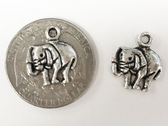 25 pcs Silver Elephant Charms 16mm Pewter Antique Silver Finish animal charm, Elephant charm - PP167 - BeadPrism