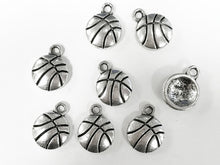 Load image into Gallery viewer, 25 Pcs Silver Basketball Charms 14mm Pewter Antique Silver Finish, basket ball sports charms - PP166 - BeadPrism