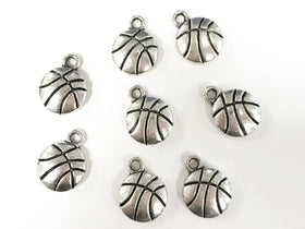 25 Pcs Silver Basketball Charms 14mm Pewter Antique Silver Finish, basket ball sports charms - PP166 - BeadPrism