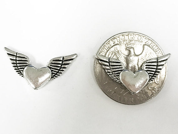 20 Pc Heart with Angel Wings Charm Bead 25mm, Antique Silver Finish Pewter, Angel wing Beads - PP161 - BeadPrism