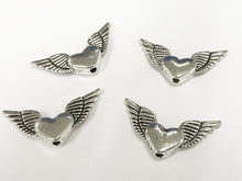 Load image into Gallery viewer, 20 Pc Heart with Angel Wings Charm Bead 25mm, Antique Silver Finish Pewter, Angel wing Beads - PP161 - BeadPrism